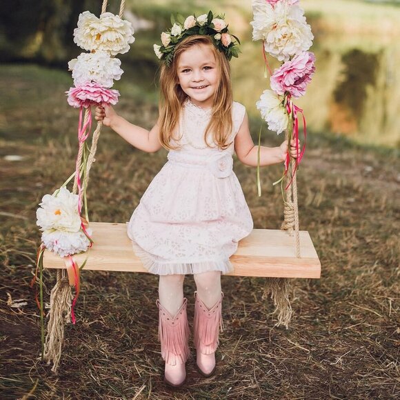 Girls Pink Cowgirl Boots Fringe Western Snip Toe Cowboy Boots for Kids Stylish - Picture 5 of 6